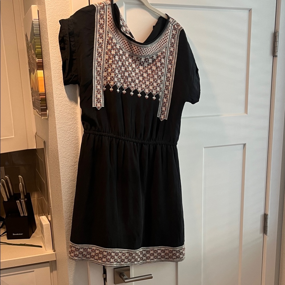 Madewell Black Short-Sleeve Embroidered Dress